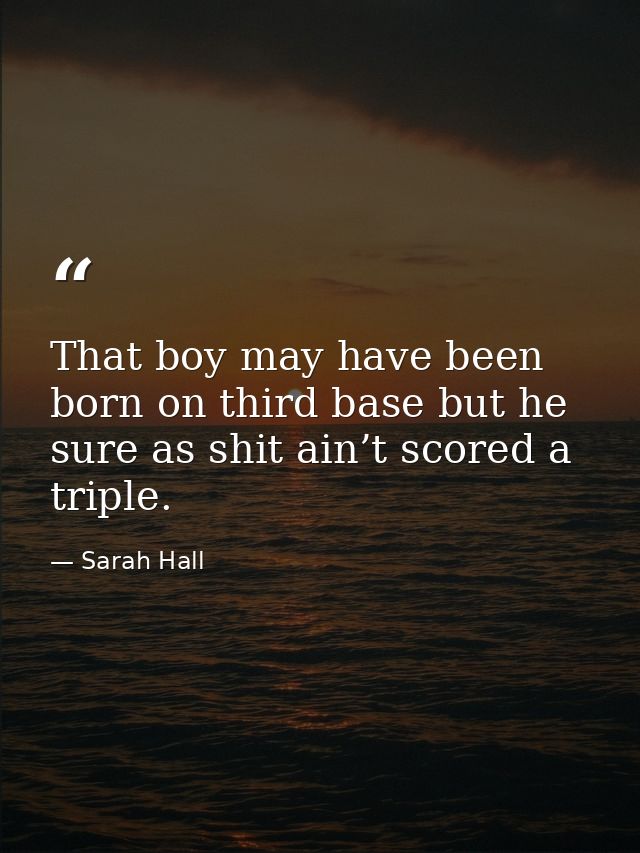 That boy may have been born on third base but he sure as shit ain’t scored a triple. — Sarah Hall