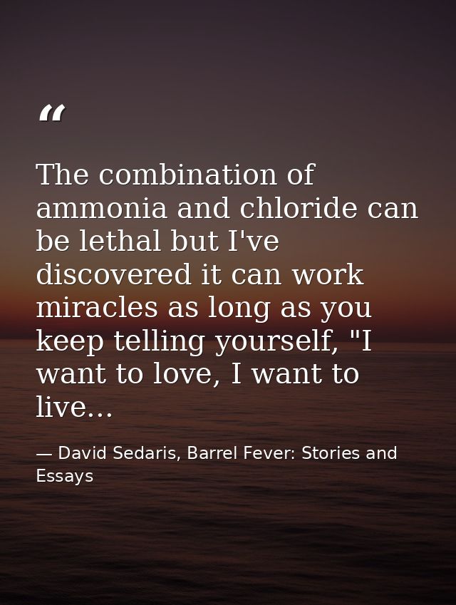 The combination of ammonia and chloride can be lethal but I've discovered it can work miracles as long as you keep telli — David Sedaris, Barrel Fever: Stories and Essays