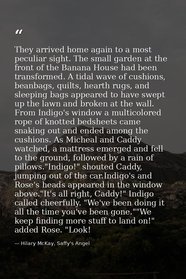 They arrived home again to a most peculiar sight. The small garden at the front of the Banana House had been transformed — Hilary McKay, Saffy's Angel