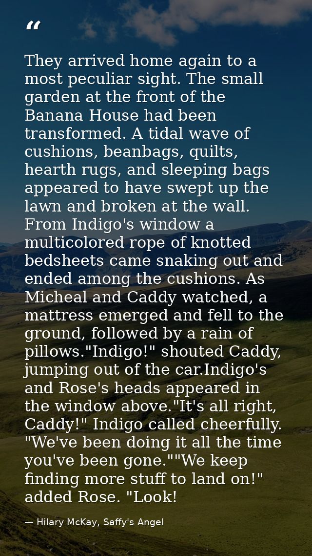 They arrived home again to a most peculiar sight. The small garden at the front of the Banana House had been transformed — Hilary McKay, Saffy's Angel
