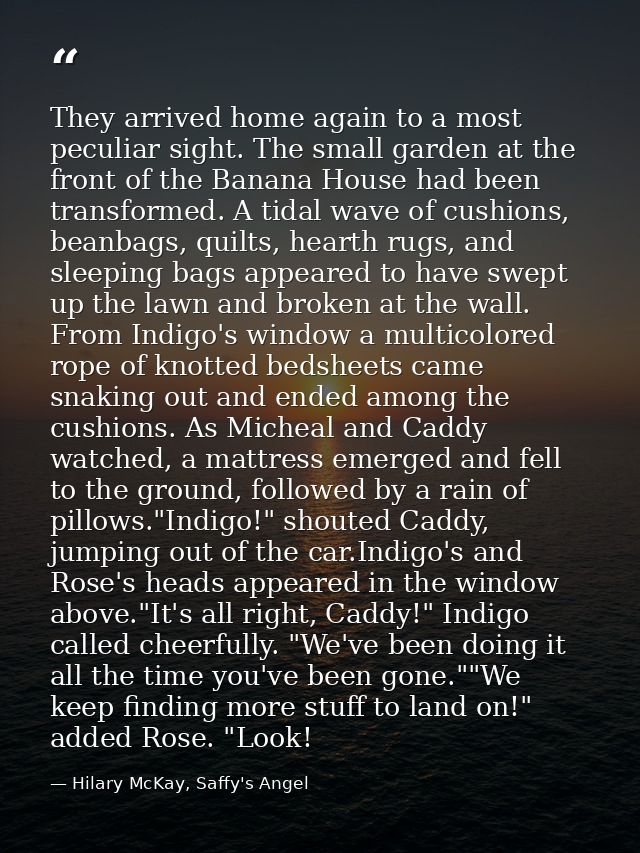 They arrived home again to a most peculiar sight. The small garden at the front of the Banana House had been transformed — Hilary McKay, Saffy's Angel
