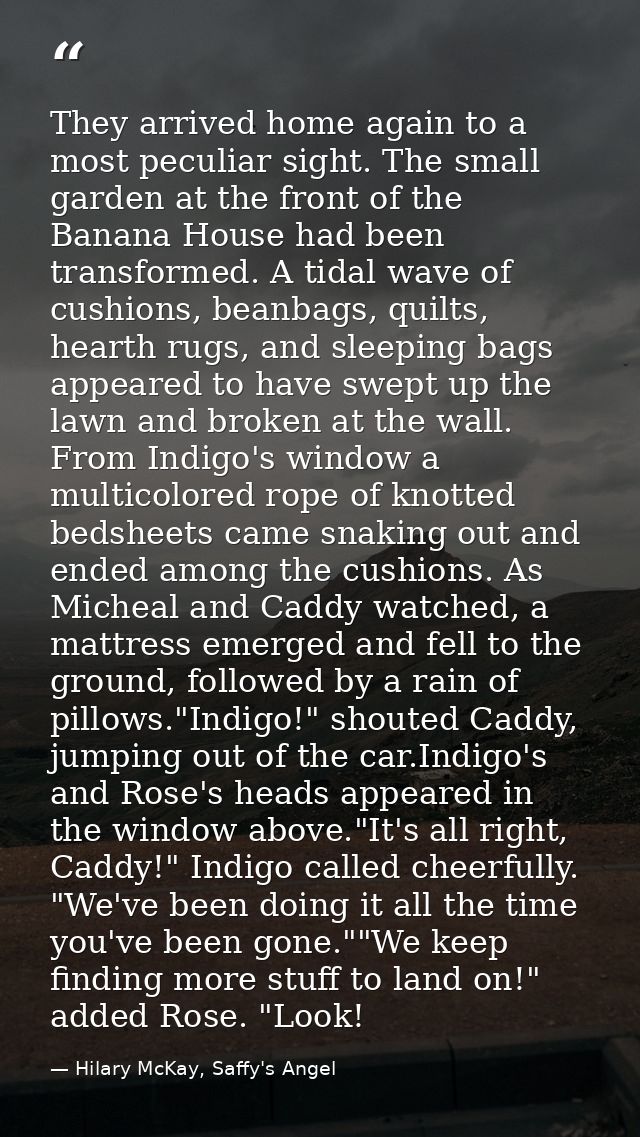 They arrived home again to a most peculiar sight. The small garden at the front of the Banana House had been transformed — Hilary McKay, Saffy's Angel