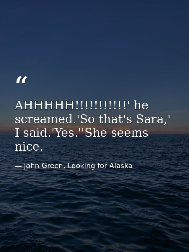 AHHHHH!!!!!!!!!!!' he screamed.'So that's Sara,' I said.'Yes.''She seems nice. — John Green, Looking for Alaska