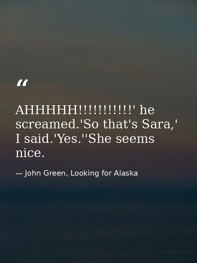 AHHHHH!!!!!!!!!!!' he screamed.'So that's Sara,' I said.'Yes.''She seems nice. — John Green, Looking for Alaska