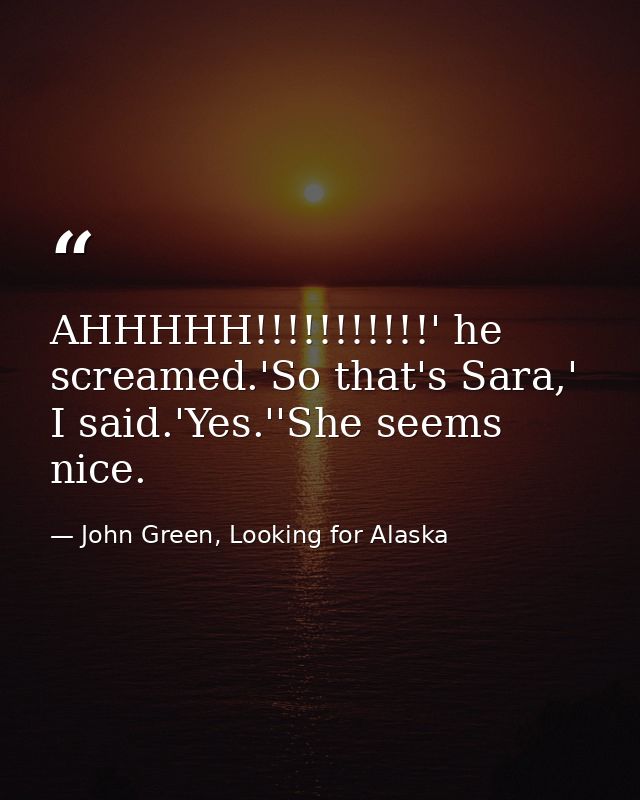 AHHHHH!!!!!!!!!!!' he screamed.'So that's Sara,' I said.'Yes.''She seems nice. — John Green, Looking for Alaska
