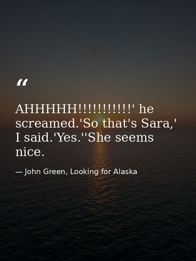 AHHHHH!!!!!!!!!!!' he screamed.'So that's Sara,' I said.'Yes.''She seems nice. — John Green, Looking for Alaska