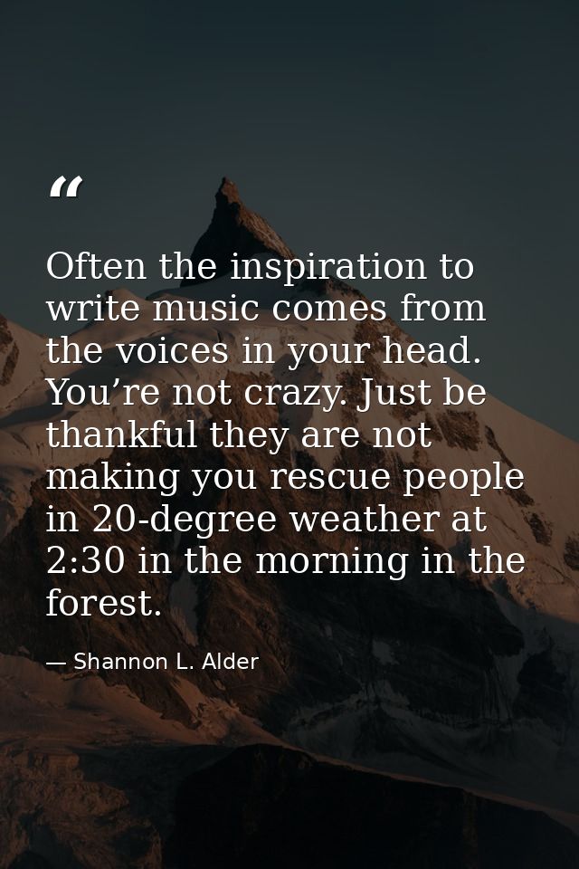 Often the inspiration to write music comes from the voices in your head. You’re not crazy. Just be thankful they are not — Shannon L. Alder