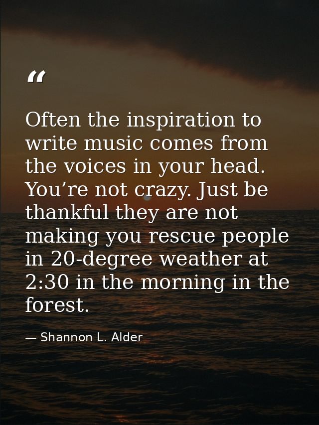 Often the inspiration to write music comes from the voices in your head. You’re not crazy. Just be thankful they are not — Shannon L. Alder