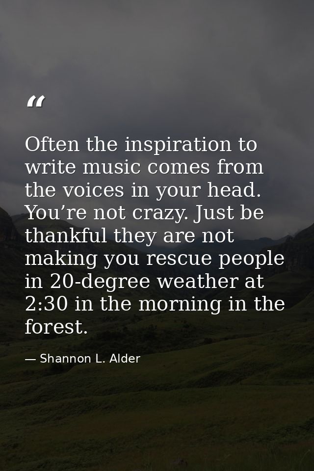 Often the inspiration to write music comes from the voices in your head. You’re not crazy. Just be thankful they are not — Shannon L. Alder