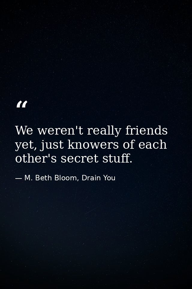 We weren't really friends yet, just knowers of each other's secret stuff. — M. Beth Bloom, Drain You