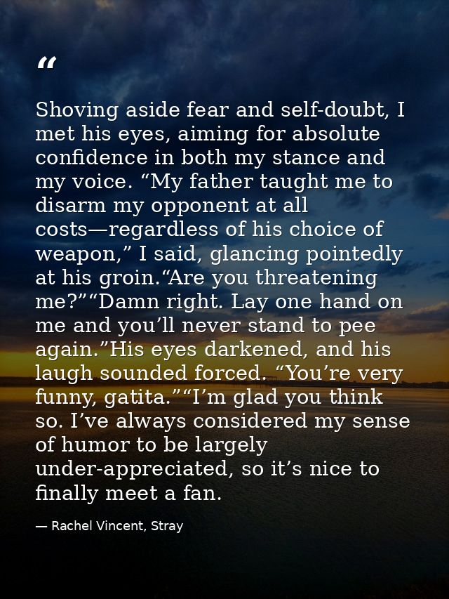 Shoving aside fear and self-doubt, I met his eyes, aiming for absolute confidence in both my stance and my voice. “My fa — Rachel Vincent, Stray