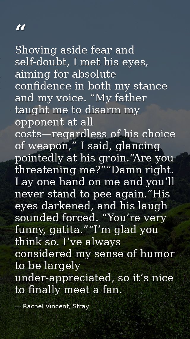Shoving aside fear and self-doubt, I met his eyes, aiming for absolute confidence in both my stance and my voice. “My fa — Rachel Vincent, Stray