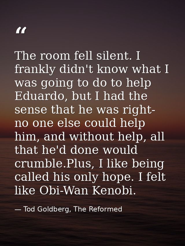 The room fell silent. I frankly didn't know what I was going to do to help Eduardo, but I had the sense that he was righ — Tod Goldberg, The Reformed