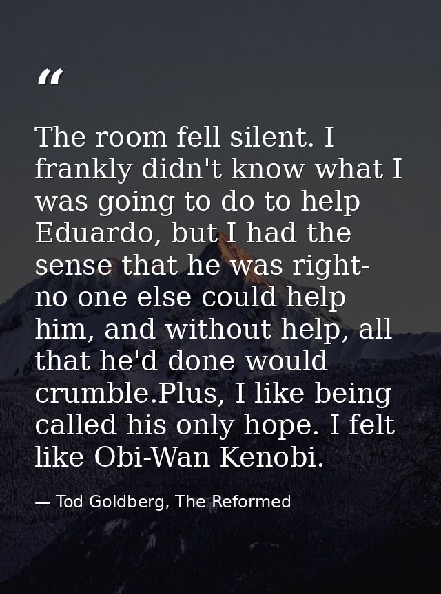 The room fell silent. I frankly didn't know what I was going to do to help Eduardo, but I had the sense that he was righ — Tod Goldberg, The Reformed