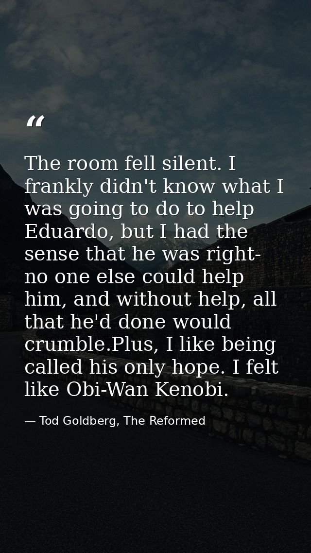 The room fell silent. I frankly didn't know what I was going to do to help Eduardo, but I had the sense that he was righ — Tod Goldberg, The Reformed