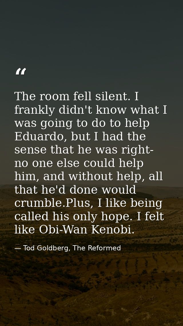 The room fell silent. I frankly didn't know what I was going to do to help Eduardo, but I had the sense that he was righ — Tod Goldberg, The Reformed
