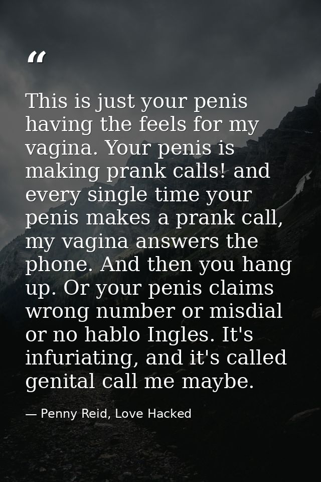 This is just your penis having the feels for my vagina. Your penis is making prank calls! and every single time your pen — Penny Reid, Love Hacked