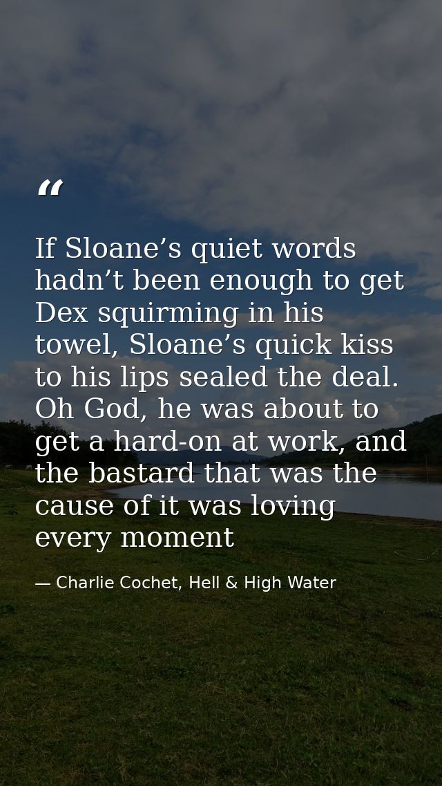 If Sloane’s quiet words hadn’t been enough to get Dex squirming in his towel, Sloane’s quick kiss to his lips sealed the — Charlie Cochet, Hell & High Water