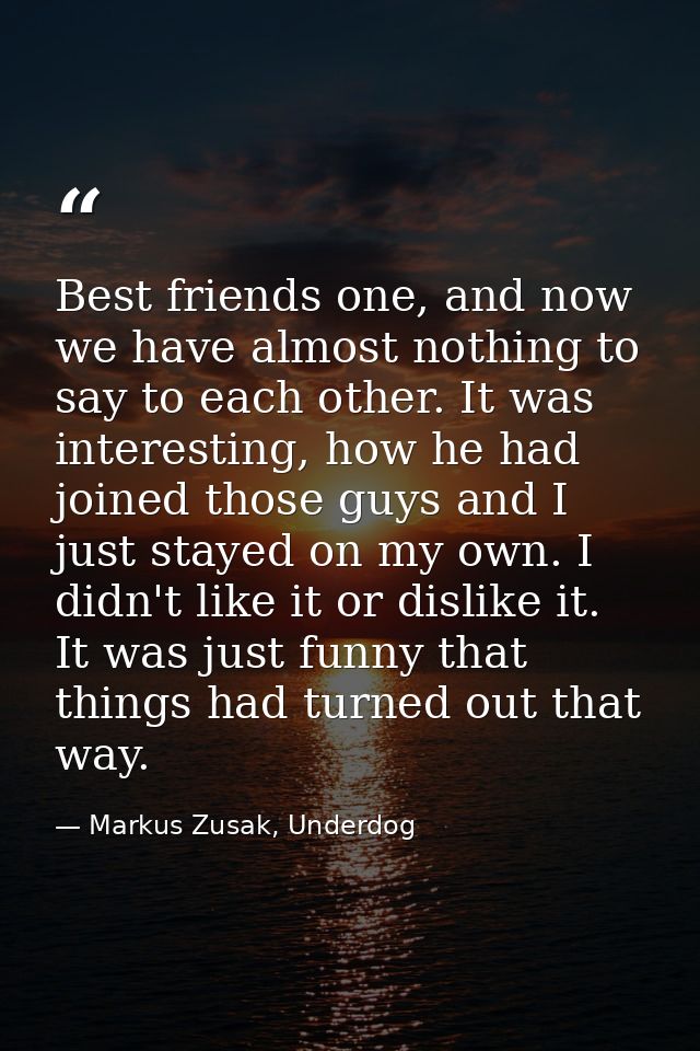 Best friends one, and now we have almost nothing to say to each other. It was interesting, how he had joined those guys  — Markus Zusak, Underdog