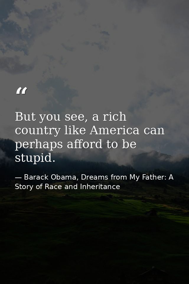 But you see, a rich country like America can perhaps afford to be stupid. — Barack Obama, Dreams from My Father: A Story of Race and Inheritance