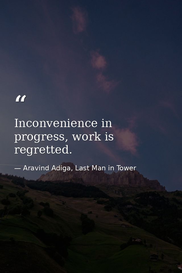 Inconvenience in progress, work is regretted. — Aravind Adiga, Last Man in Tower