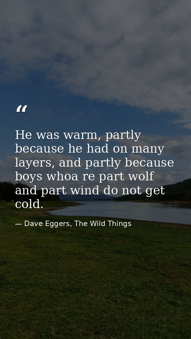 He was warm, partly because he had on many layers, and partly because boys whoa re part wolf and part wind do not get co — Dave Eggers, The Wild Things