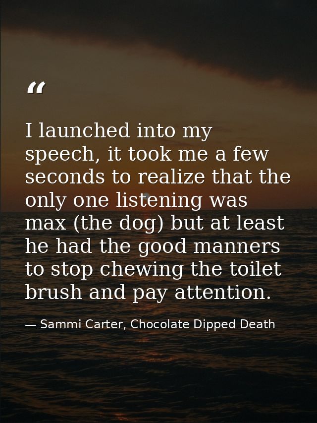 I launched into my speech, it took me a few seconds to realize that the only one listening was max (the dog) but at leas — Sammi Carter, Chocolate Dipped Death