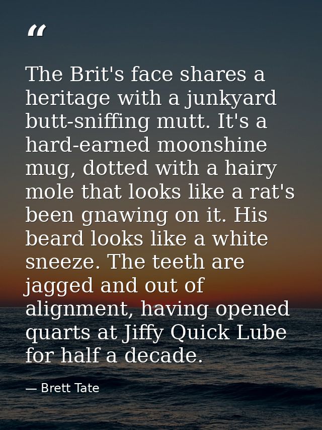 The Brit's face shares a heritage with a junkyard butt-sniffing mutt. It's a hard-earned moonshine mug, dotted with a ha — Brett Tate