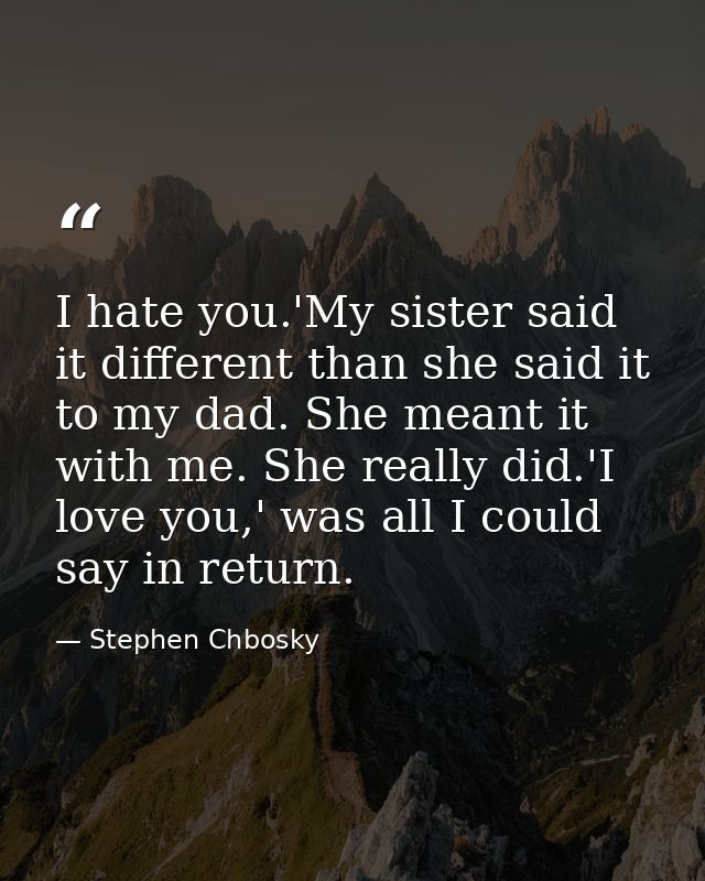 I hate you.'My sister said it different than she said it to my dad. She meant it with me. She really did.'I love you,' w — Stephen Chbosky