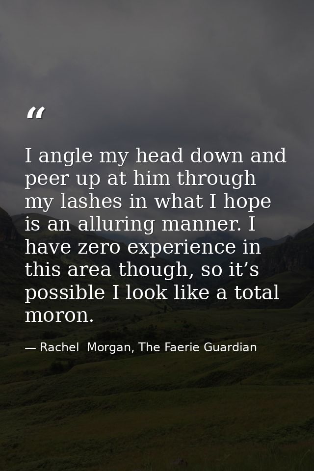 I angle my head down and peer up at him through my lashes in what I hope is an alluring manner. I have zero experience i — Rachel  Morgan, The Faerie Guardian