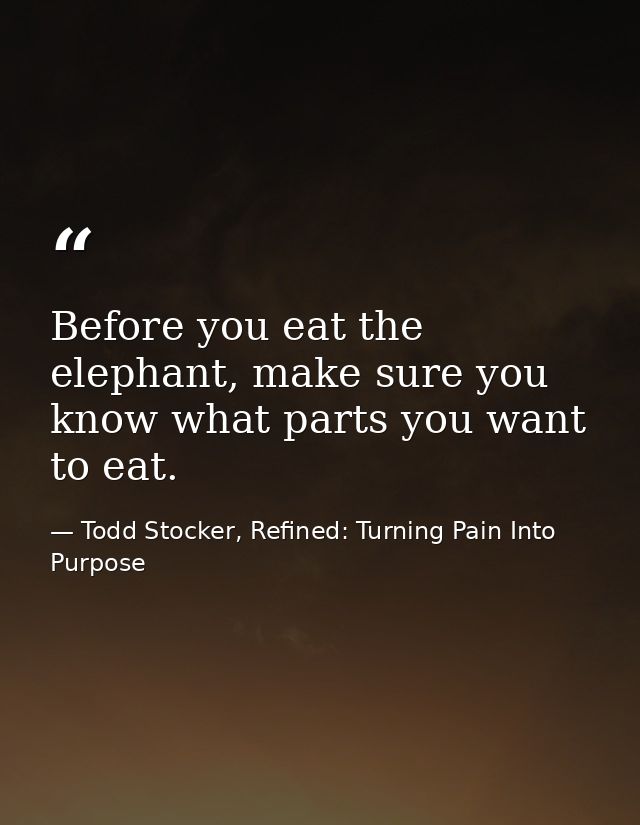Before you eat the elephant, make sure you know what parts you want to eat. — Todd Stocker, Refined: Turning Pain Into Purpose