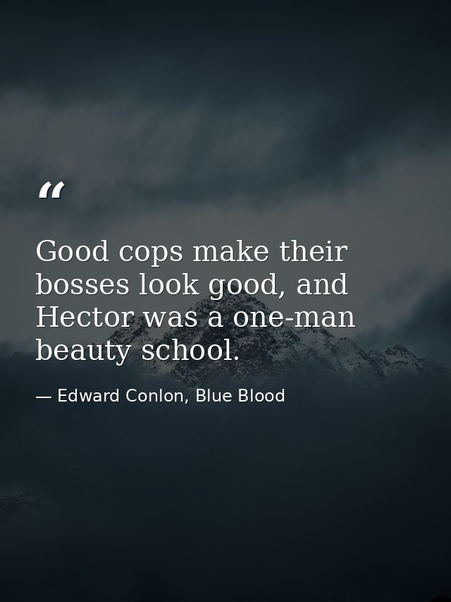 Good cops make their bosses look good, and Hector was a one-man beauty school. — Edward Conlon, Blue Blood