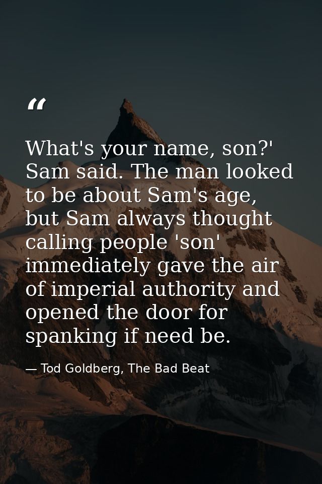 What's your name, son?' Sam said. The man looked to be about Sam's age, but Sam always thought calling people 'son' imme — Tod Goldberg, The Bad Beat