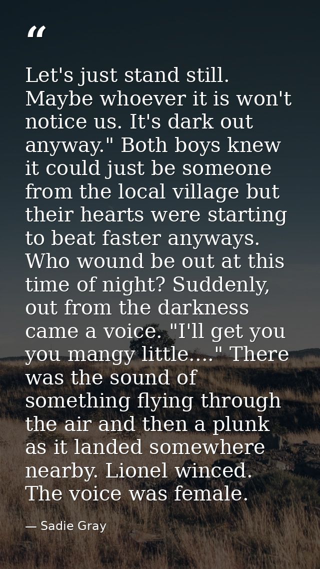 Let's just stand still. Maybe whoever it is won't notice us. It's dark out anyway." Both boys knew it could just be some — Sadie Gray
