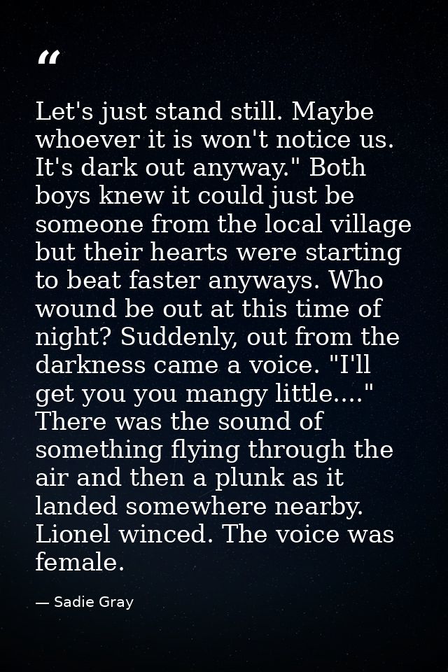 Let's just stand still. Maybe whoever it is won't notice us. It's dark out anyway." Both boys knew it could just be some — Sadie Gray