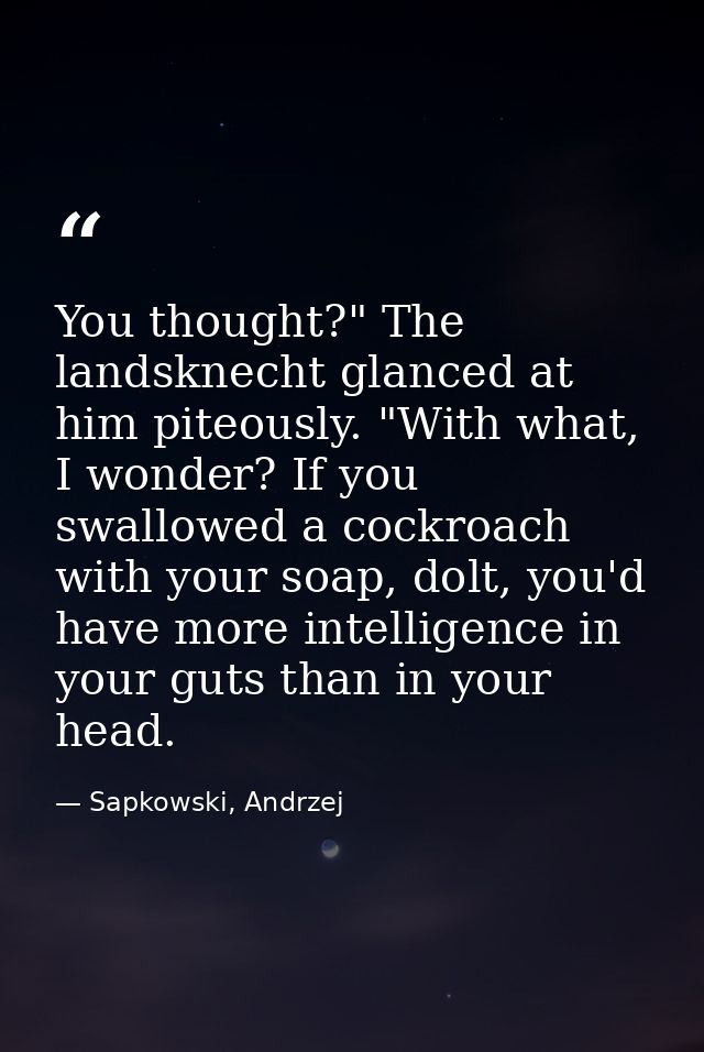 You thought?" The landsknecht glanced at him piteously. "With what, I wonder? If you swallowed a cockroach with your soa — Sapkowski, Andrzej