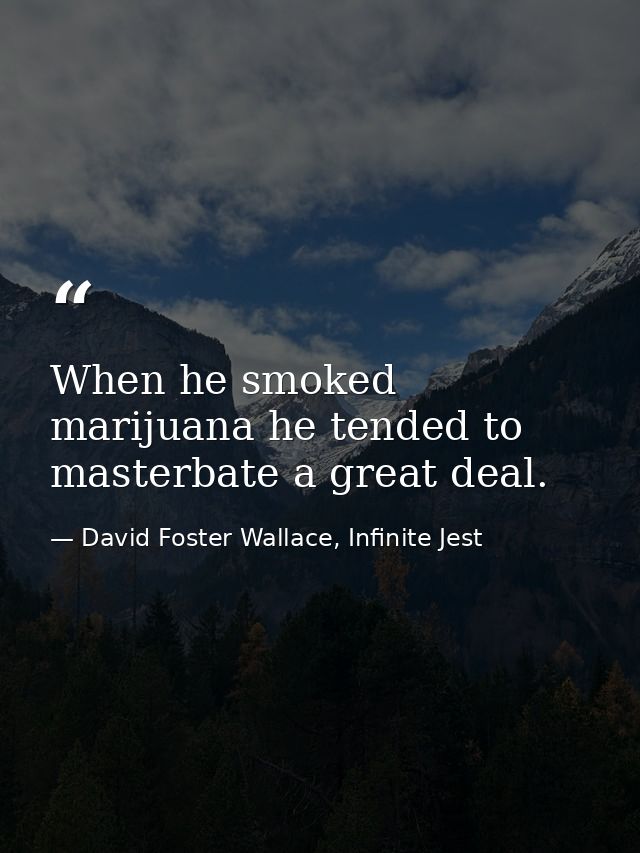 When he smoked marijuana he tended to masterbate a great deal. — David Foster Wallace, Infinite Jest