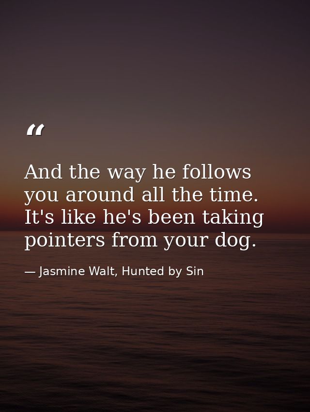 And the way he follows you around all the time. It's like he's been taking pointers from your dog. — Jasmine Walt, Hunted by Sin