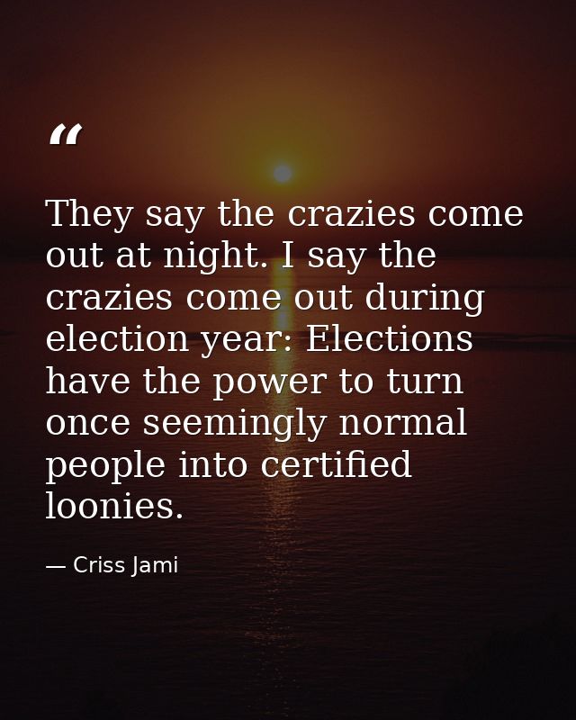 They say the crazies come out at night. I say the crazies come out during election year: Elections have the power to tur — Criss Jami