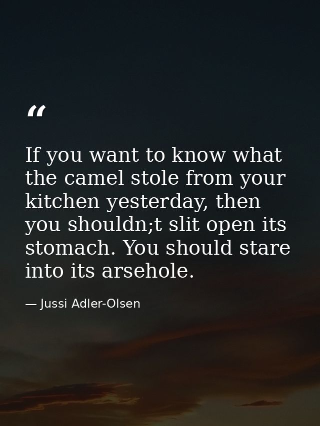 If you want to know what the camel stole from your kitchen yesterday, then you shouldn;t slit open its stomach. You shou — Jussi Adler-Olsen