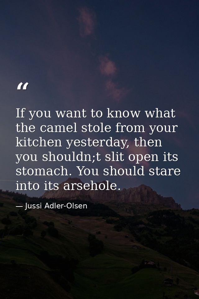 If you want to know what the camel stole from your kitchen yesterday, then you shouldn;t slit open its stomach. You shou — Jussi Adler-Olsen