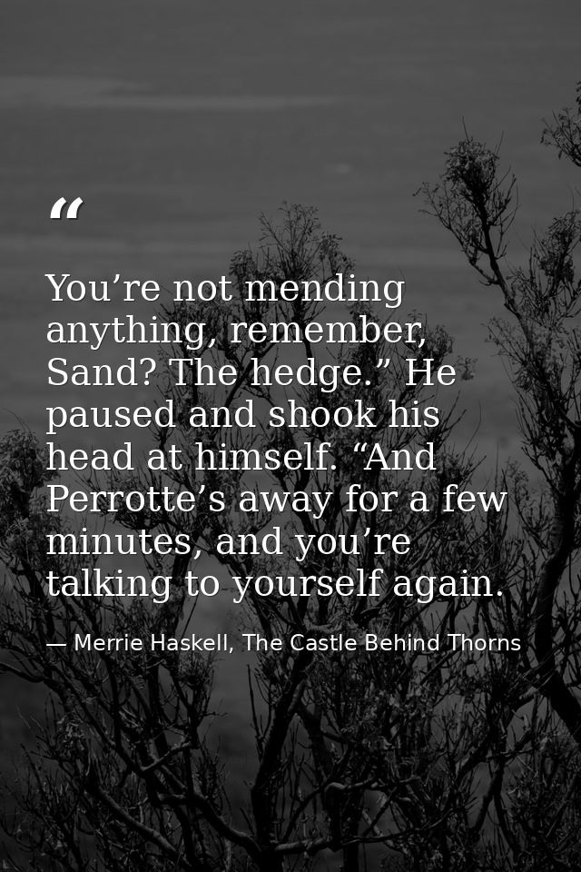 You’re not mending anything, remember, Sand? The hedge.” He paused and shook his head at himself. “And Perrotte’s away f — Merrie Haskell, The Castle Behind Thorns