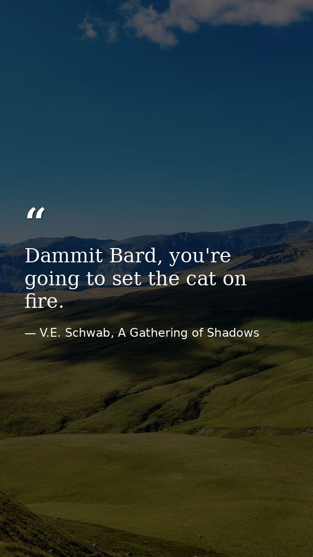 Dammit Bard, you're going to set the cat on fire. — V.E. Schwab, A Gathering of Shadows