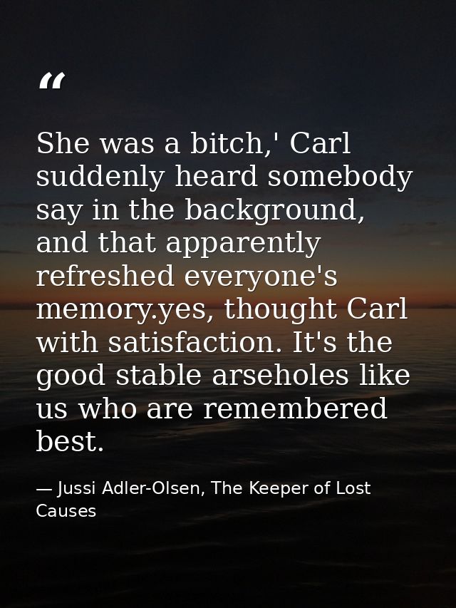 She was a bitch,' Carl suddenly heard somebody say in the background, and that apparently refreshed everyone's memory.ye — Jussi Adler-Olsen, The Keeper of Lost Causes