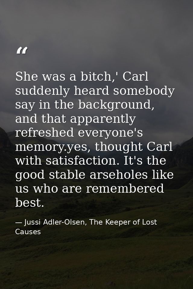 She was a bitch,' Carl suddenly heard somebody say in the background, and that apparently refreshed everyone's memory.ye — Jussi Adler-Olsen, The Keeper of Lost Causes