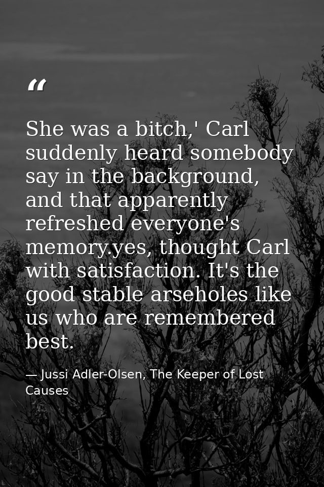 She was a bitch,' Carl suddenly heard somebody say in the background, and that apparently refreshed everyone's memory.ye — Jussi Adler-Olsen, The Keeper of Lost Causes