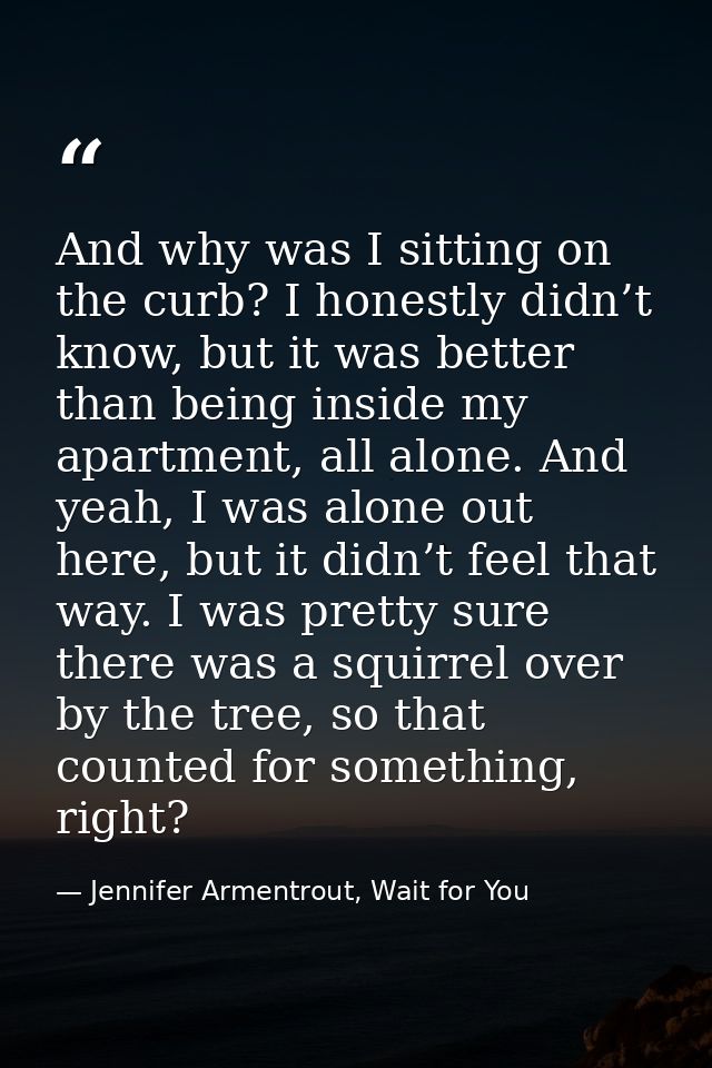 And why was I sitting on the curb? I honestly didn’t know, but it was better than being inside my apartment, all alone.  — Jennifer Armentrout, Wait for You