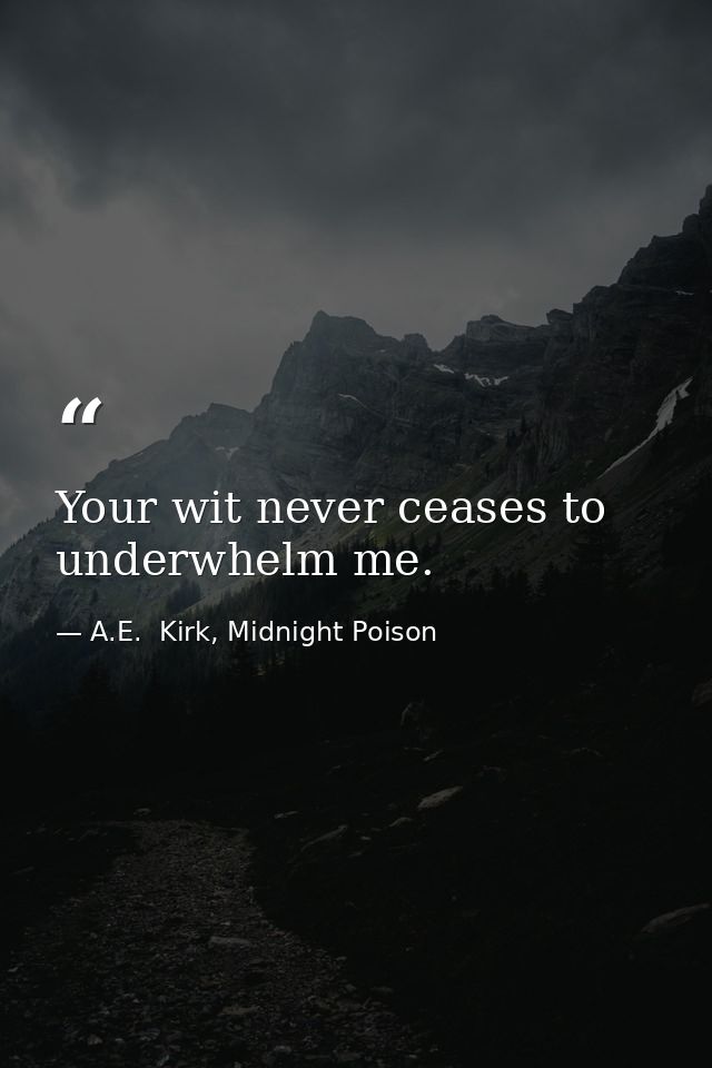 Your wit never ceases to underwhelm me. — A.E.  Kirk, Midnight Poison