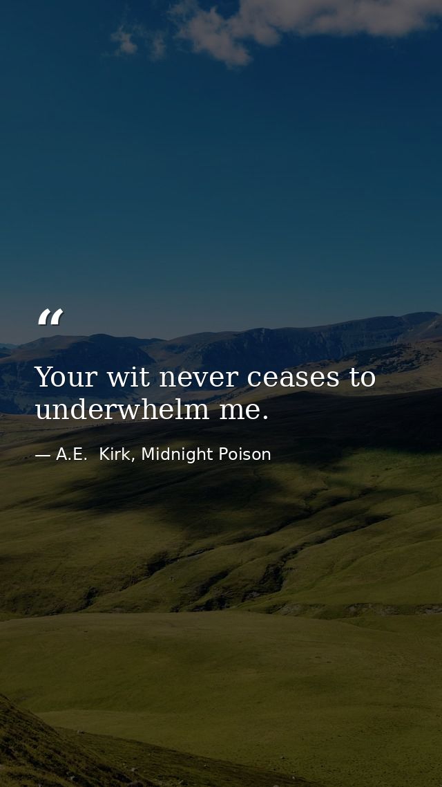 Your wit never ceases to underwhelm me. — A.E.  Kirk, Midnight Poison