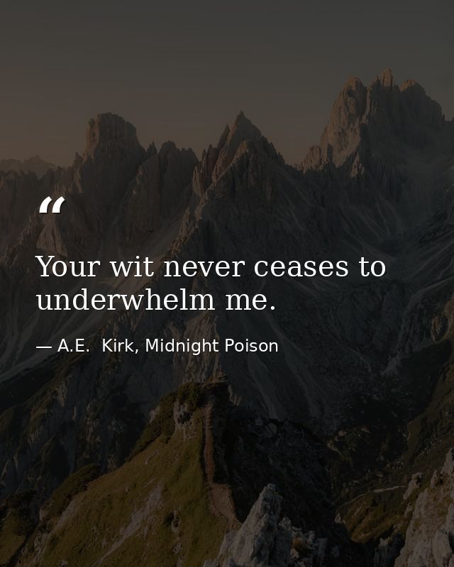 Your wit never ceases to underwhelm me. — A.E.  Kirk, Midnight Poison